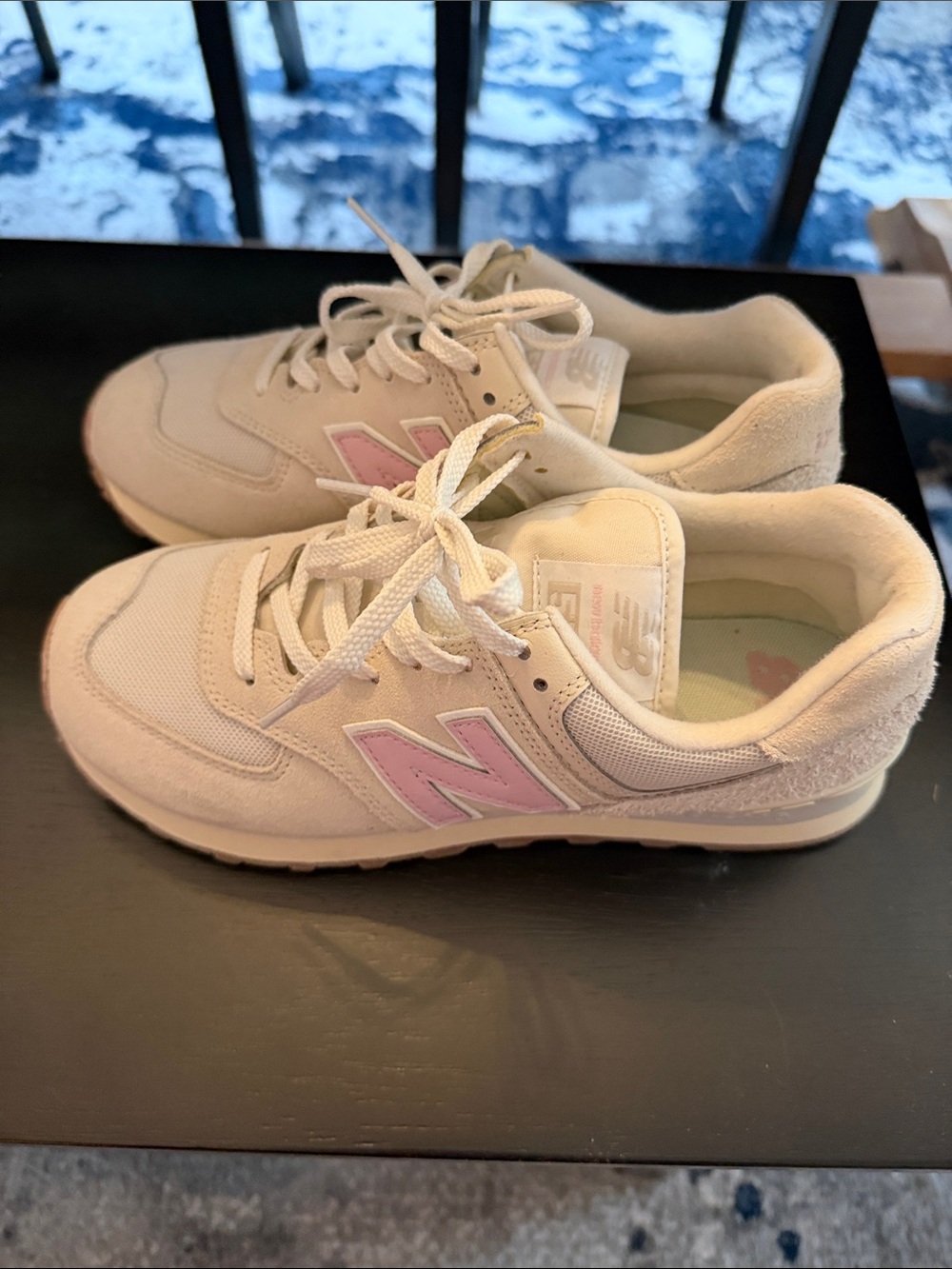 New Balance Womens Cream Sneakers with Pink 'N' Accent